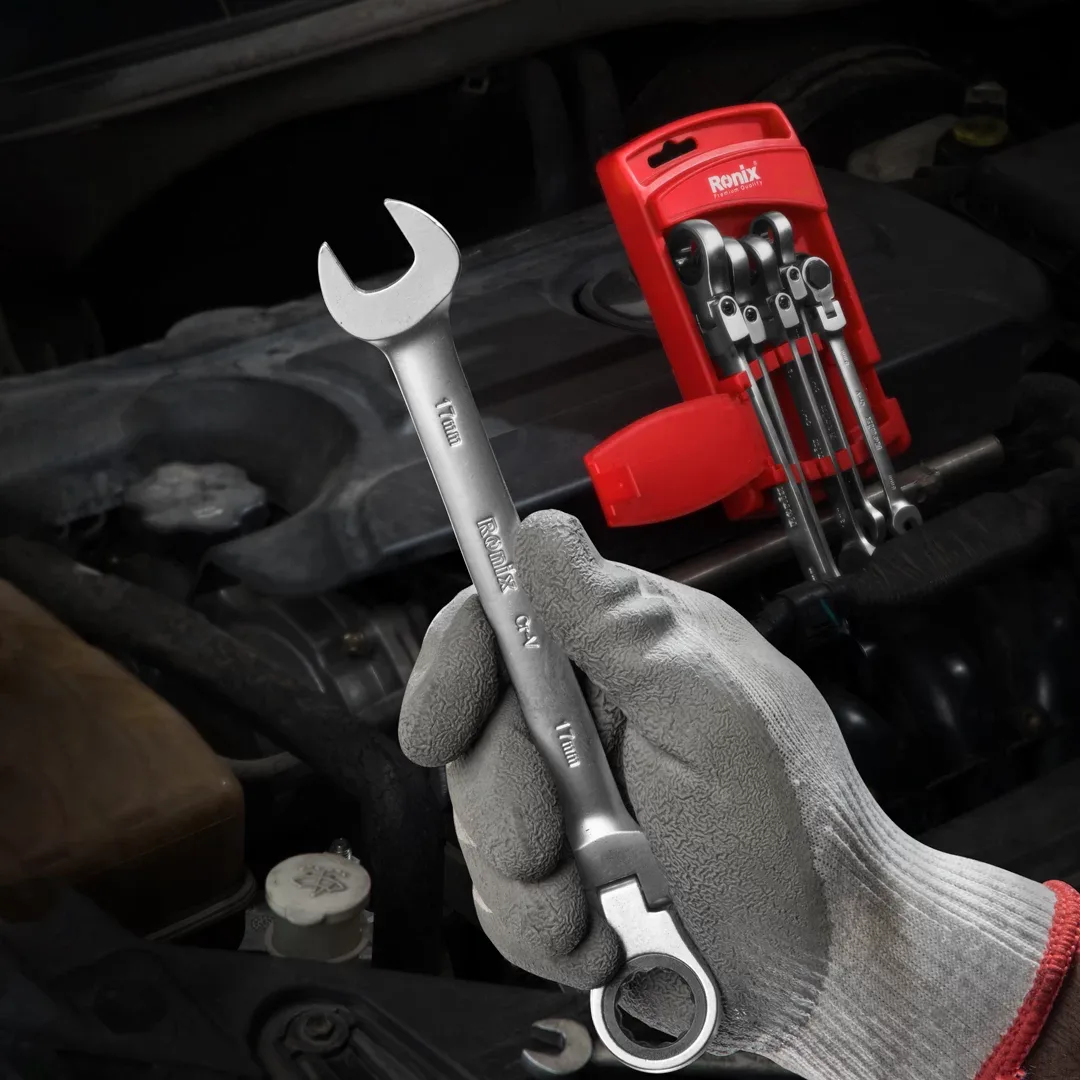 Flex-Head Double Box-End Ratcheting Wrench Set – 6 Pcs
