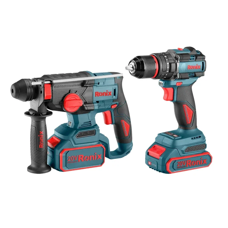 طقم أدوات لاسلكية Ronix RS-8672 من قطعتين بجهد 20 فولت (مثقاب صدمي ومطرقة دوارة)